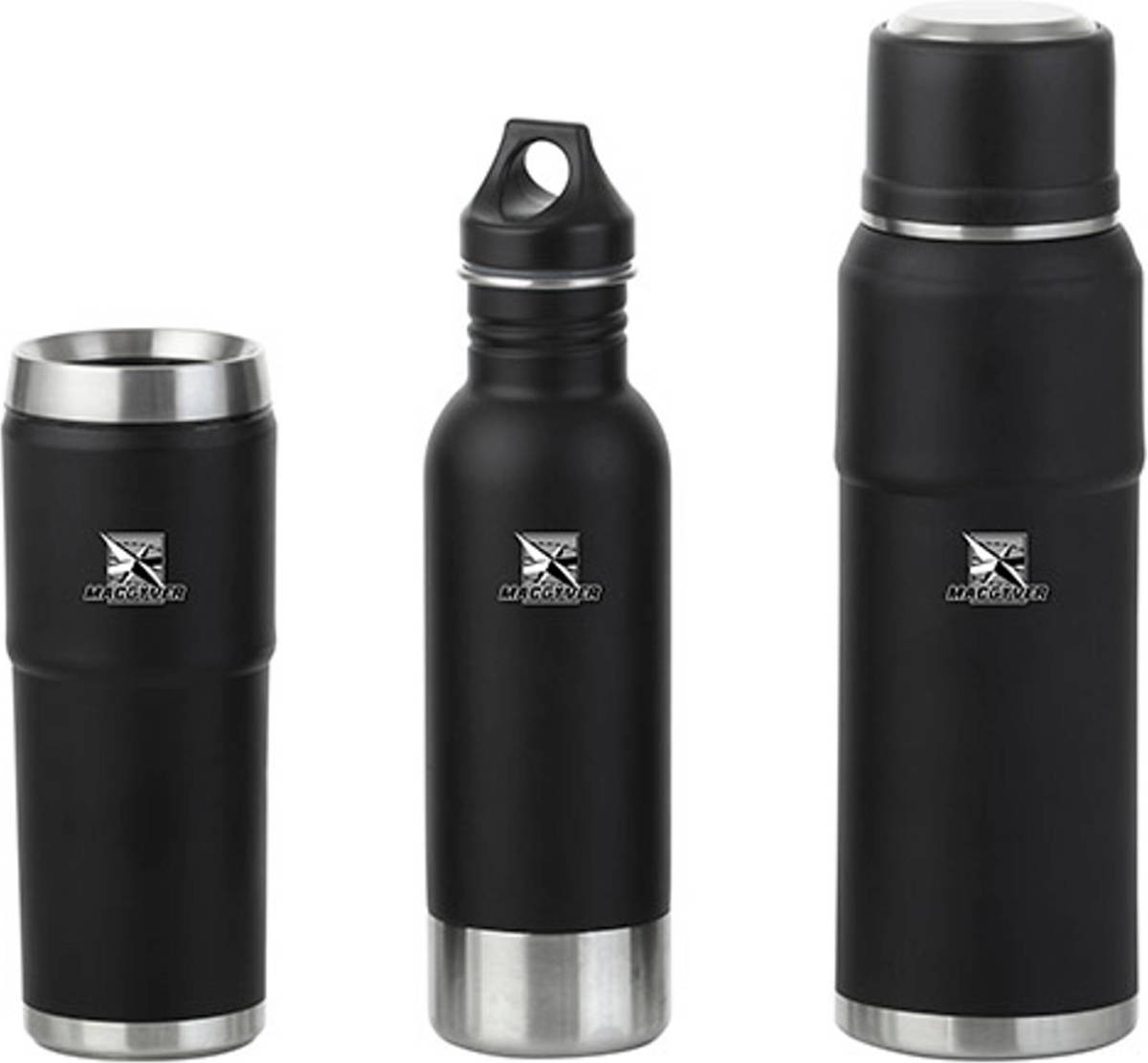 MacGyver Thermos3-deligeSet2Ltr-RvsThermoskan1Ltr-Reisbeker0,55Ltr-Bidon0,45Ltr