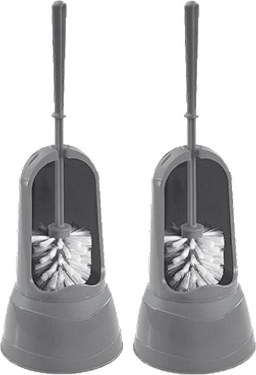 Hega Hogar 2x Stuks Donkergrijze Toiletborstels/wc-borstels Met Houder 15 X 37,5 Cm - Toiletborstels