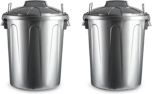 Forte Plastics 2x Stuks Afvalemmers/vuilnisemmers Zilver 21 Liter Met Deksel - Prullenbakken