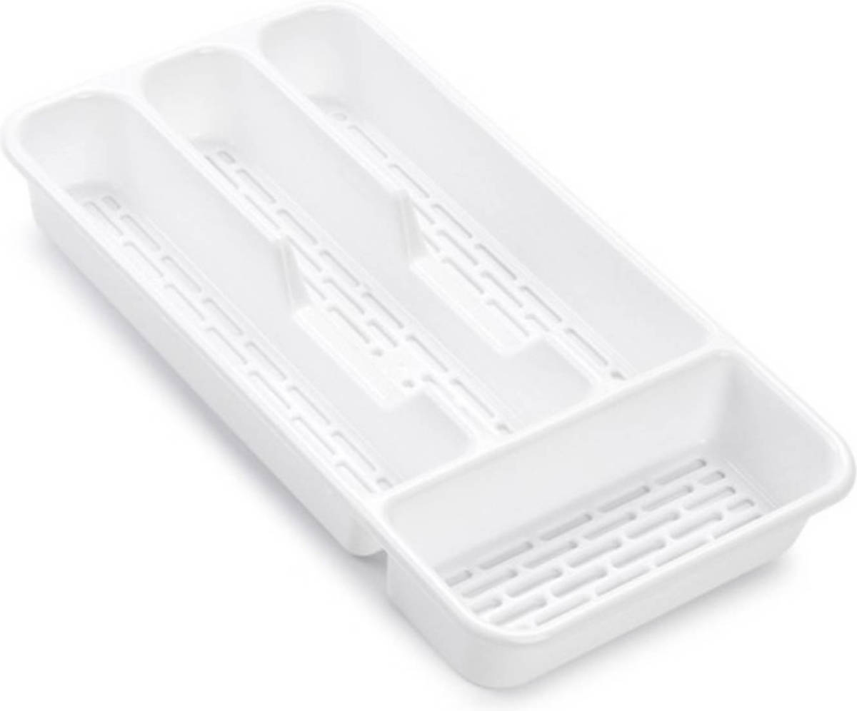 Forte Plastics Bestekbak/bestekhouders 4-vaks Kunststof Wit L33 X B18 X H4 Cm - Bestekbakken
