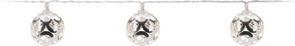 Bellatio Decorations Zilveren Kerstverlichting Led Verlichte Kerstballen 130 Cm - Lichtsnoeren