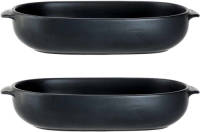 Cosy and Trendy 2x Zwarte Ovenschalen Van Porselein 24 X 15 Cm Ovaal - Ovenschalen