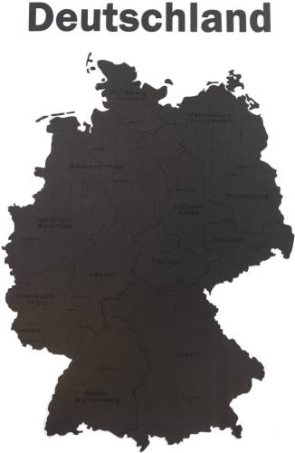 Mimi Innovations Luxe Houten Landkaart - Muurdecoratie - Deutschland - 102x66 Cm/40.2x26 Inch - Zwart