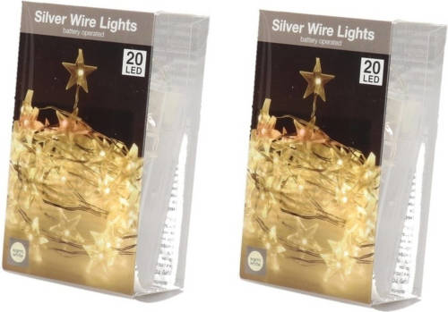 Bellatio Decorations 2x Ster Verlichting Zilverdraad Op Batterij Warm Wit 20 Lampjes - Lichtsnoeren