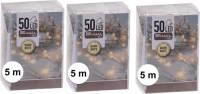 Bellatio Decorations 3x Kerstverlichting Op Batterij Warm Wit 50 Lampjes - Lichtsnoeren