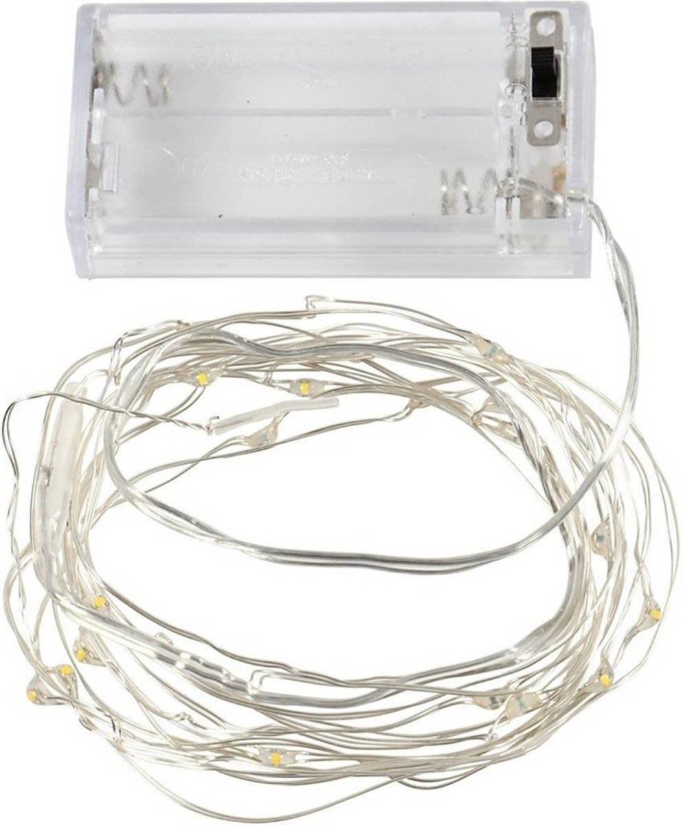 Bellatio Decorations Micro 20 Lamp Led Kerstverlichting Zilver Op Batterijen - Lichtsnoeren
