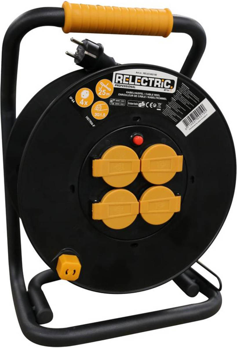 RELECTRIC Kabelhaspel - 25m - 4 Stopcontacten - Ip44