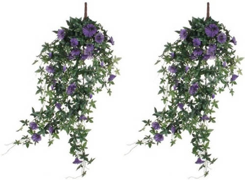 Mica Decorations 2x Groene Petunia Paarse Bloemen Kunstplanten 80 Cm - Kunstplanten