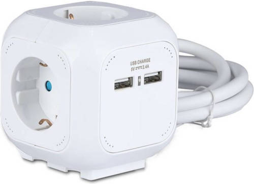 V-tac Vt-1154-2 Stekkerdoos Met 2x Usb - Kubus - 1.5 Meter - Wit