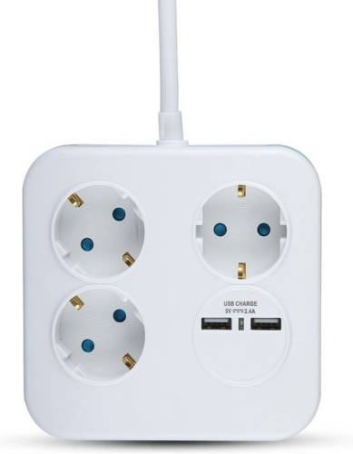 V-tac Vt-1153-2 Stekkerdoos Met Usb - Vierkant - 1,4 Meter - Wit