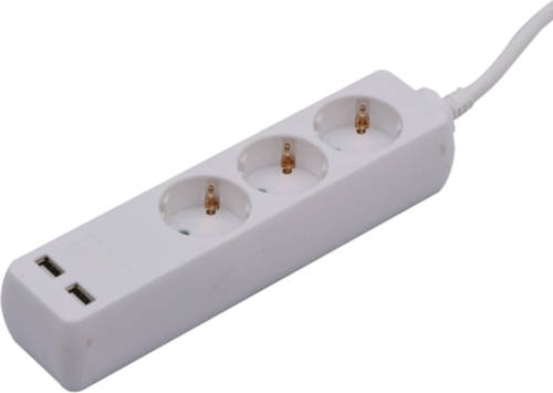 V-tac Vt-1124-2 Stekkerdoos Met 2x Usb - 1,5 Meter - Wit