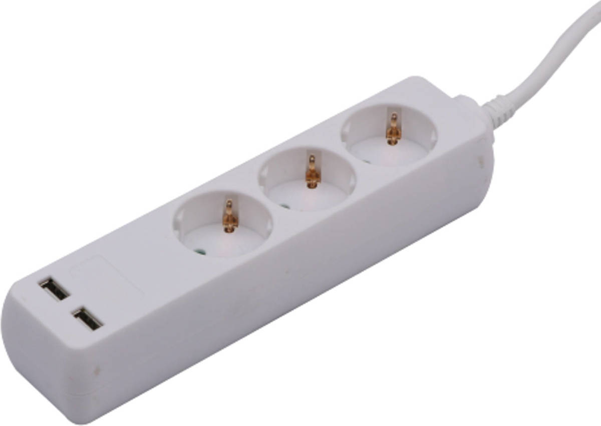 V-tac Vt-1124-2 Stekkerdoos Met 2x Usb - 1,5 Meter - Wit