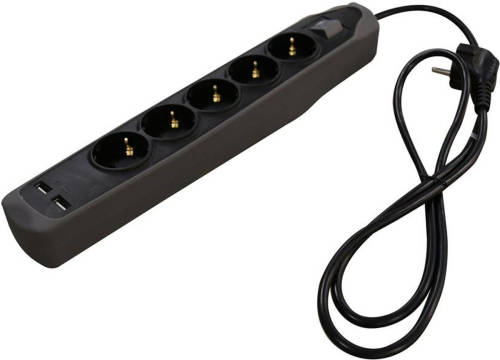 RELECTRIC Stekkerdoos - 5-voudig - 2x Usb-ingang - 1,5 Meter - Randaarde
