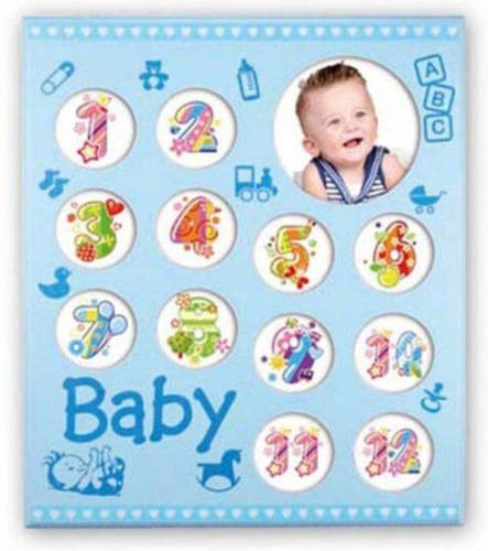 ZEP - Houten Baby Multi Fotolijst Baby Gallerie Blue Voor Foto Formaat 12x8x8 14x14 - Wg3bl