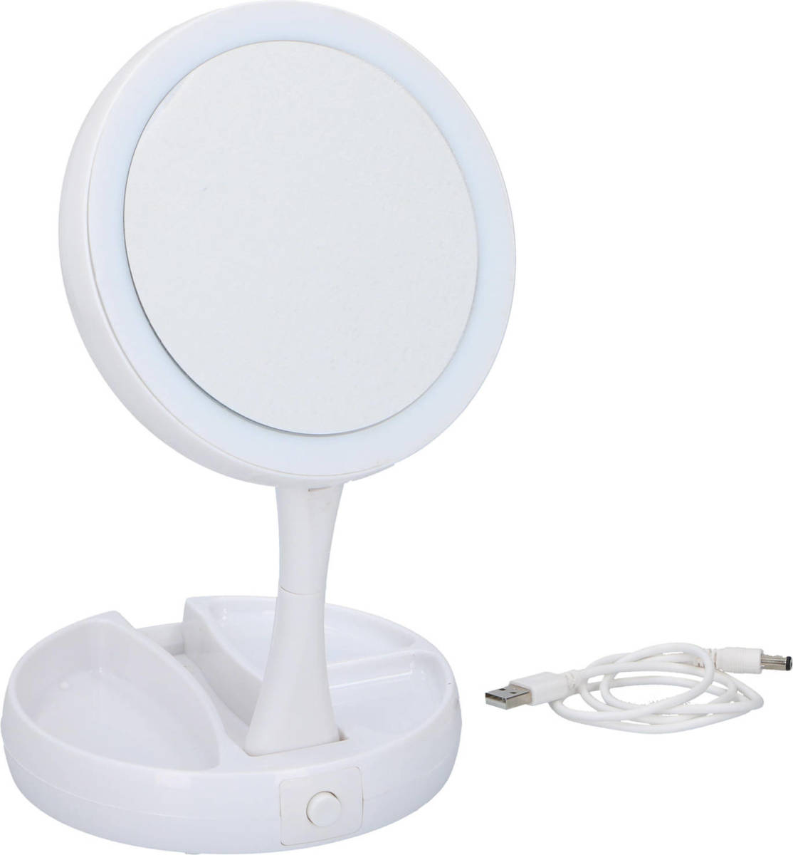Grundig Opmaakspiegel - Led-verlichting - Opbergruimte Sieraden - Gewone En Vergrotende Spiegel - Wit