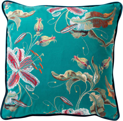Dutch Decor Fanny - Kussenhoes Met Bloemenpatroon Emerald 45x45 Cm