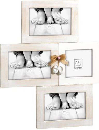 Mascagni - Multi Baby Fotolijst Hout Met Decoratie Voor 1 Foto 10x10 En 3 Foto's 10x15 'Formaat: 32x41 Cm Wc A956