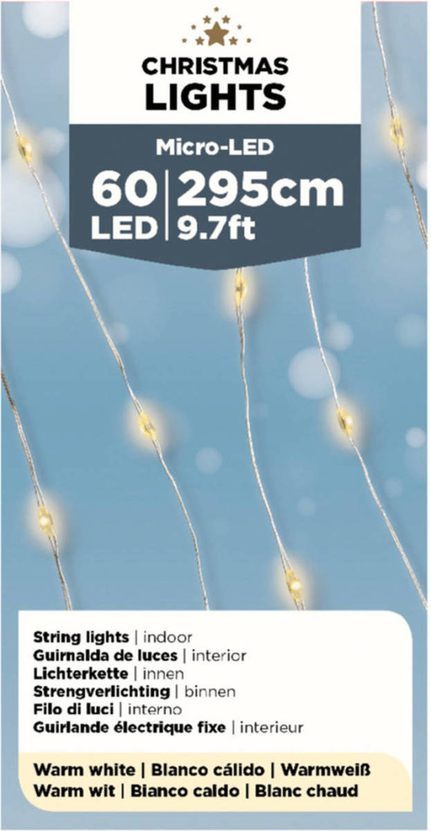 Bellatio Decorations Draadverlichting Zilverdraad 60 Warm Witte Lampjes - 295 Cm