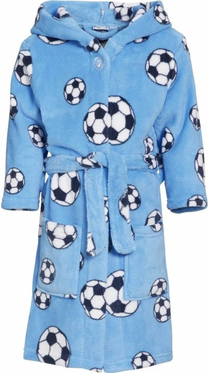 Playshoes Blauwe Badjas/ochtendjas Met Voetbal Print Voor Kinderen. 98/104 (4-5 Jr)