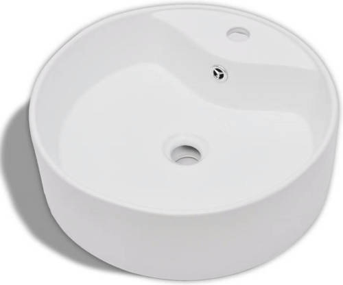 VidaXL Wasbak Met Overloop, Keramiek, Rond, Wit