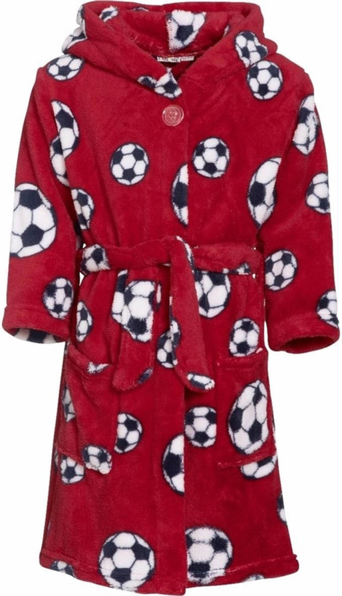 Playshoes Rode Badjas/ochtendjas Met Voetbal Print Voor Kinderen. 146/152 (11-12 Jr) - Badjassen