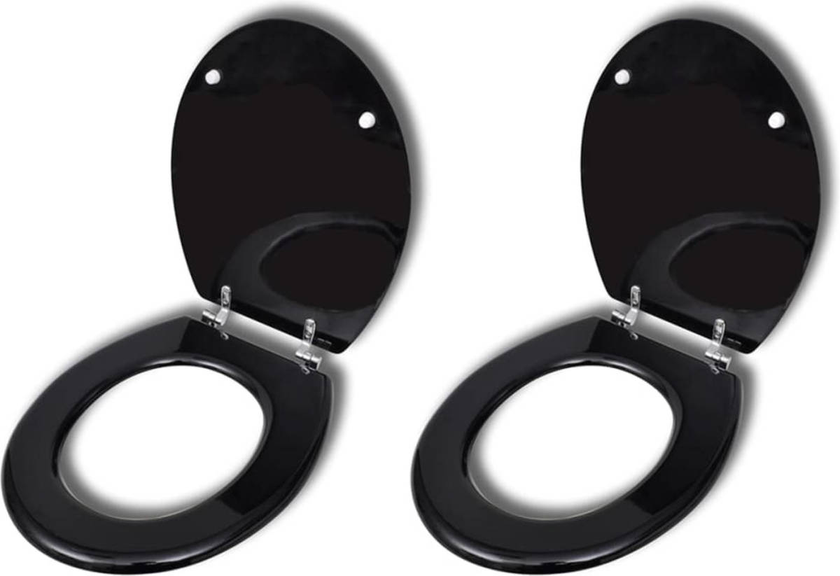 VidaXL Toiletbril Met Hard-closedeksel 2 St Mdf Zwart