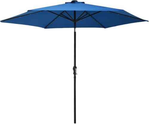 VidaXL Parasol Met Led-verlichting En Stalen Paal 300 Cm Blauw