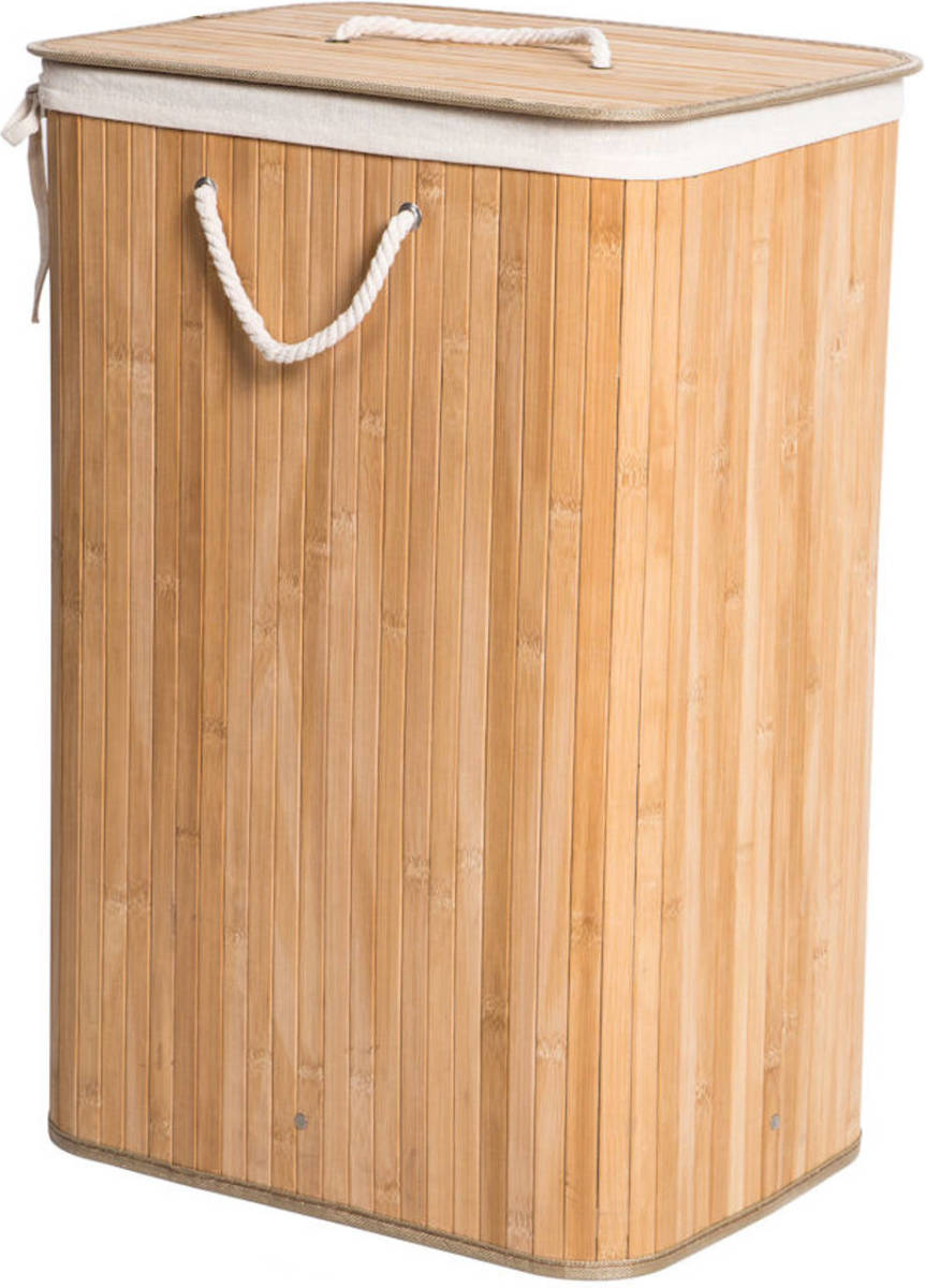 Decopatent Grote Bamboe Wasmand 1 Vak Met Deksel En Stoffen Waszak - Bamboe