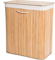 Decopatent Grote Bamboe Wasmand 2 Vakken Met Deksel En Stoffen Waszak - Bamboe