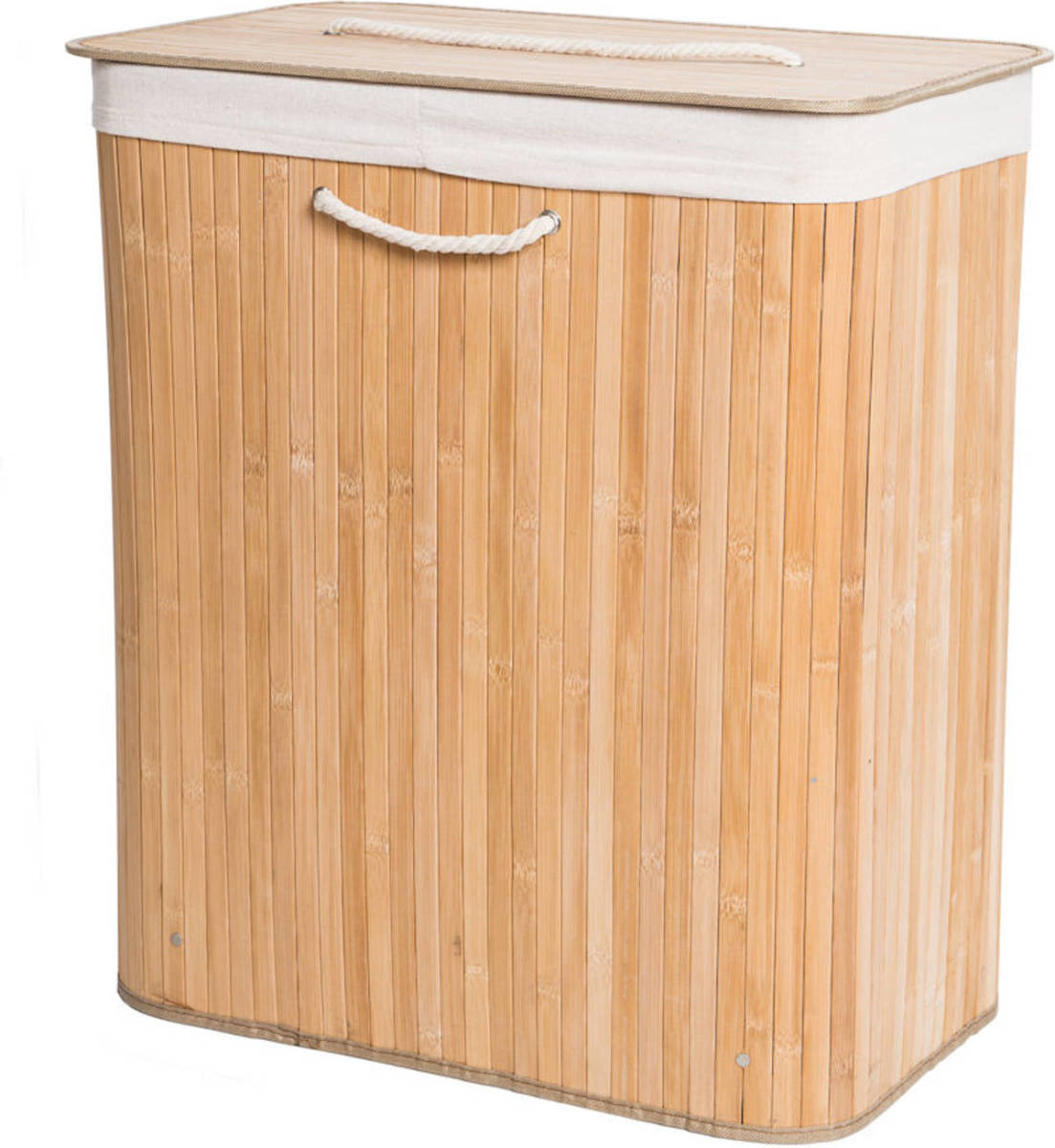 Decopatent Grote Bamboe Wasmand 2 Vakken Met Deksel En Stoffen Waszak - Bamboe