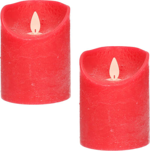 Anna's Collection 2x Rode Led Kaarsen / Stompkaarsen 10 Cm - Luxe Kaarsen Op Batterijen Met Bewegende Vlam