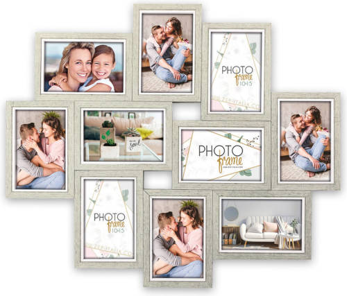 ZEP - Multi Houten Fotolijst Brema Grijs / Wit Voor Foto's 10 Stuks 10x15 Afmeting 59x49,5 Cm - Lgx146