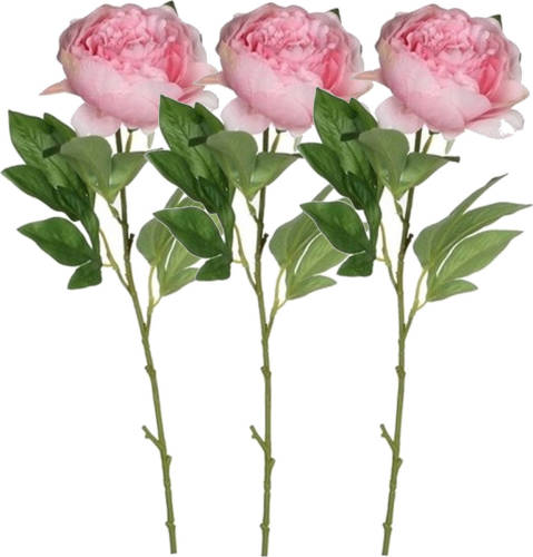 Mica Decorations 3x Stuks Roze Pioenroos/rozen Kunstbloemen 76 Cm - Kunstbloemen