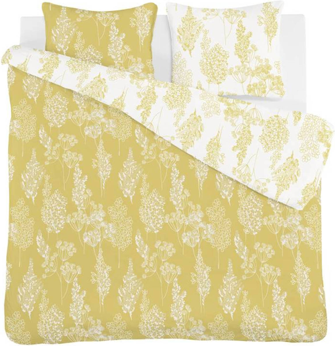 Iseng Flower Dekbedovertrek - 1-persoons (140x200/220 Cm + 1 Sloop) - Katoen Satijn - Yellow