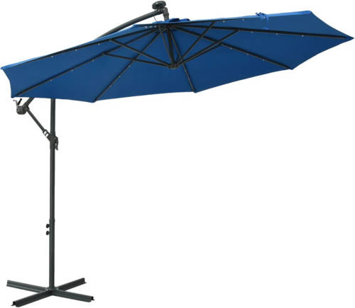 VidaXL Zweefparasol Met Led-verlichting En Stalen Paal 300 Cm Blauw