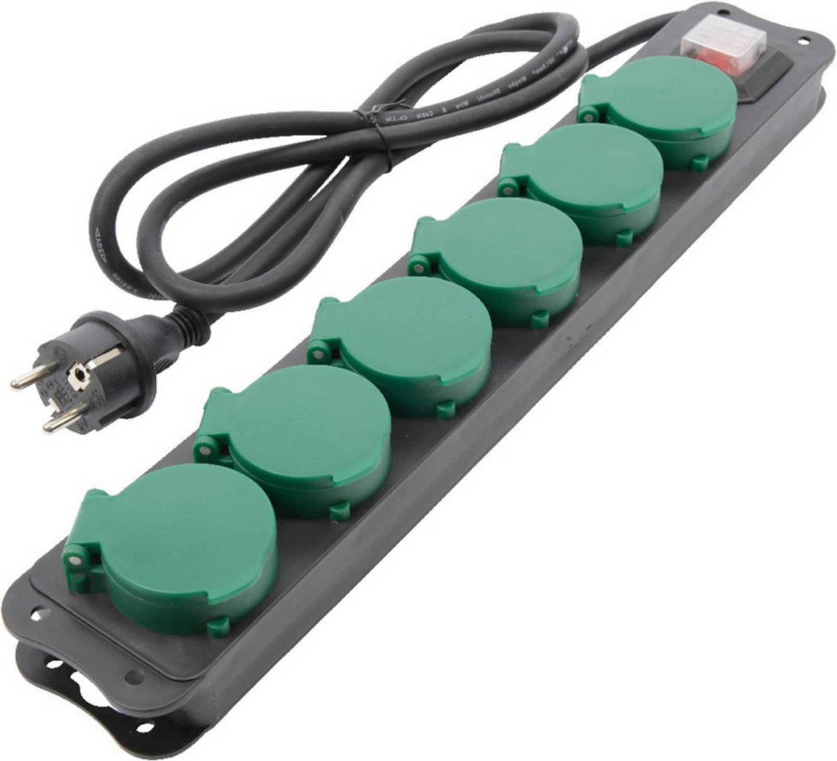 Decoris Waterproof Stekkerdozen Zwart/groen 6-voudig 1,5 Meter - Stekkerblokken