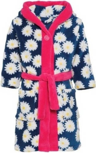Blauw/roze Badjas/ochtendjas Bloemenprint Voor Kinderen - Playshoes Kinder Fleecebadjas 98/104 (4-5 Jr)