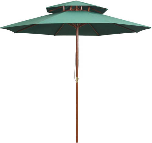 VidaXL Dubbeldekker Parasol 270x270 Cm Houten Paal Groen