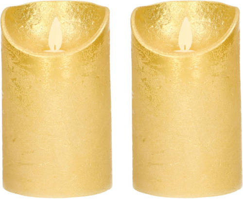 Anna's Collection 2x Gouden Led Kaarsen / Stompkaarsen 12,5 Cm - Luxe Kaarsen Op Batterijen Met Bewegende Vlam