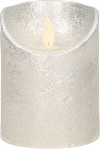 Anna's Collection 1x Zilveren Led Kaarsen / Stompkaarsen 10 Cm - Luxe Kaarsen Op Batterijen Met Bewegende Vlam