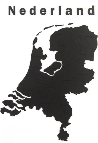 Mimi Innovations Luxe Houten Landkaart - Muurdecoratie - Nederland - 92x69 Cm/36.2x27.2 Inch - Zwart