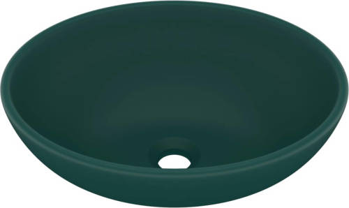 VidaXL Wastafel Ovaal 40x33 Cm Keramiek Mat Donkergroen