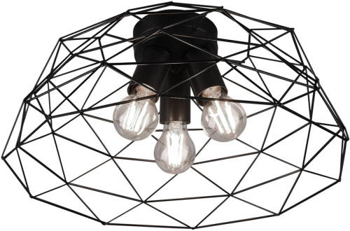 BES LED Led Plafondlamp - Plafondverlichting - Trion Hiva - E27 Fitting - 3-lichts - Rond - Mat Zwart - Aluminium