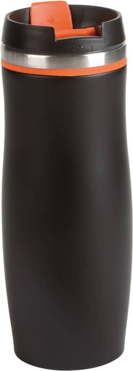 Bellatio Design Rvs Warmhoudbeker/isoleerbeker Zwart Met Oranje 400 Ml - Thermosbeker
