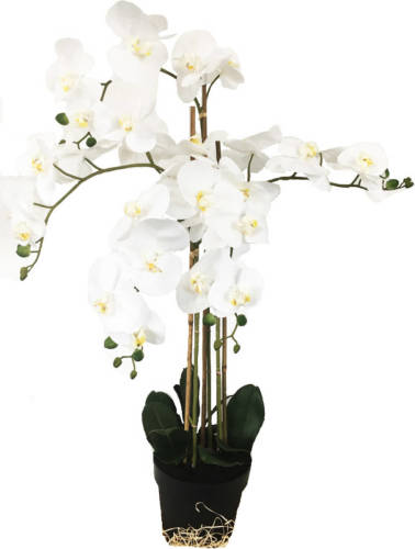 CUHOC Grote Levensechte Kunst Orchidee / Phlaenopsis Plant 100 Cm Met Pot ( 5-taks Vol Bloemen) Kleur Wit