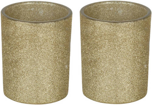 Bellatio Decorations 2x Gouden Theelichthouders/waxinelichthouders Glitter 10 Cm - Waxinelichtjeshouders