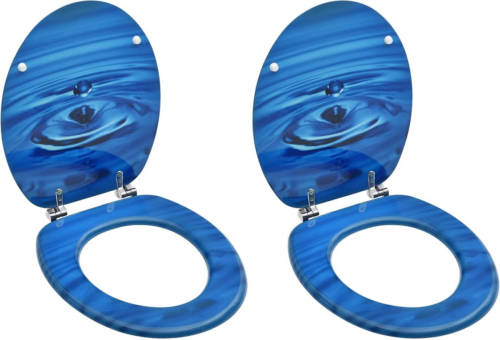 VidaXL Toiletbrillen Met Deksel 2 St Waterdruppel Mdf Blauw