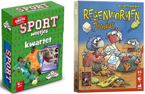 999 Games Spellenbundel - Bordspel - 2 Stuks - Kwartet Sport Weetjes & Regenwormen Junior