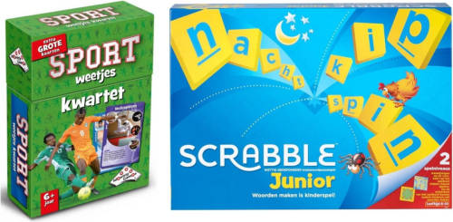Spellenbundel - Bordspel - 2 Stuks - Kwartet Sport Weetjes & Mattel Scrabble Junior