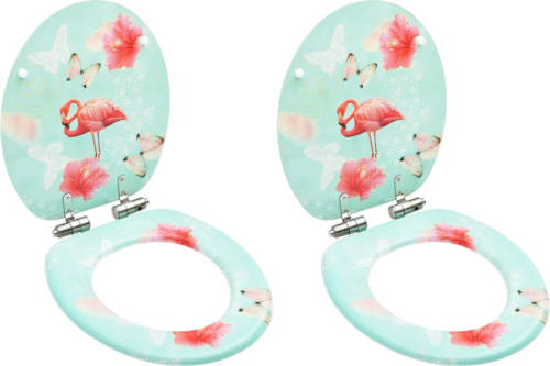 VidaXL Toiletbrillen Met Soft-close Deksel 2 St Flamingo Mdf